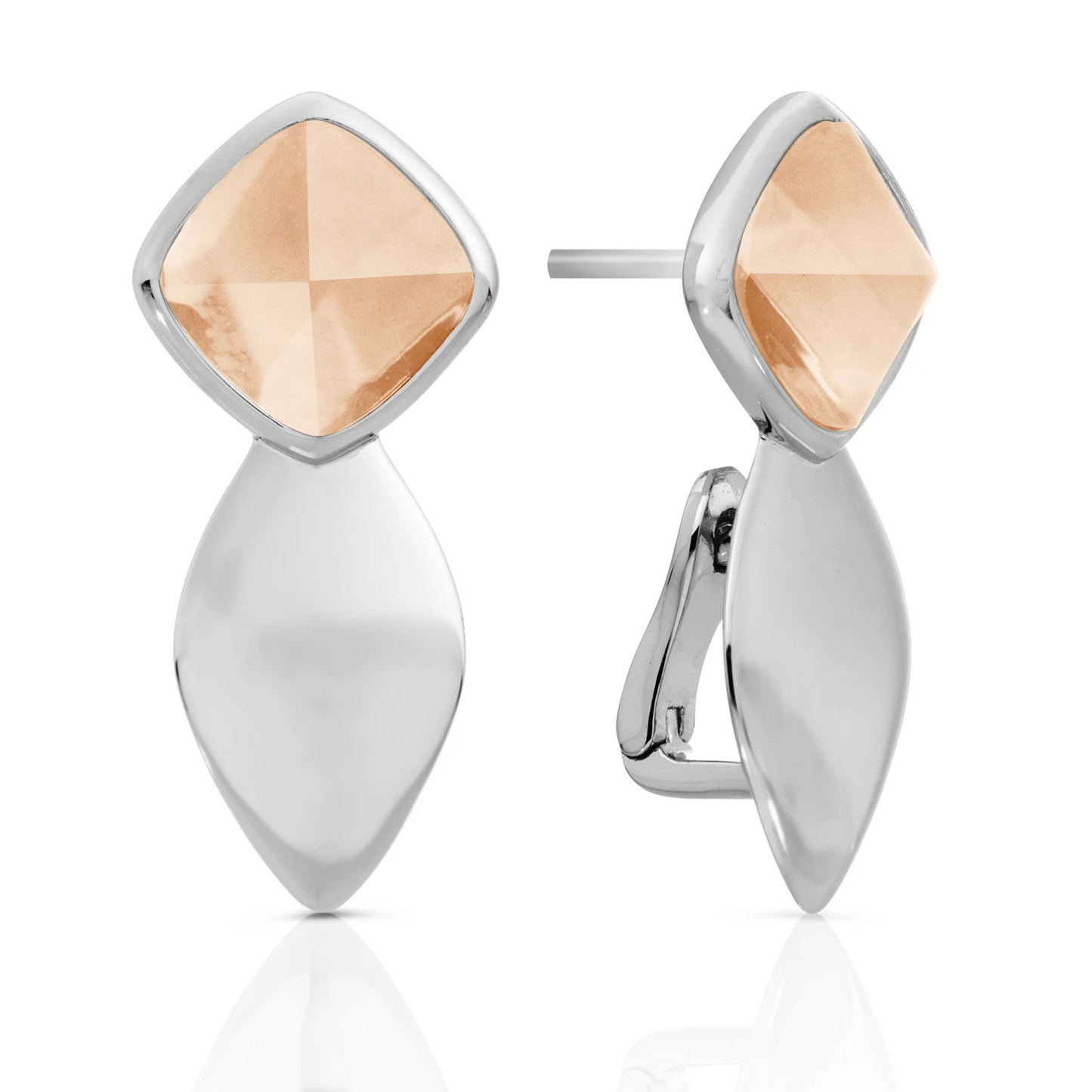 Earrings | Edge Silver - Double pin - Champagne Quartz