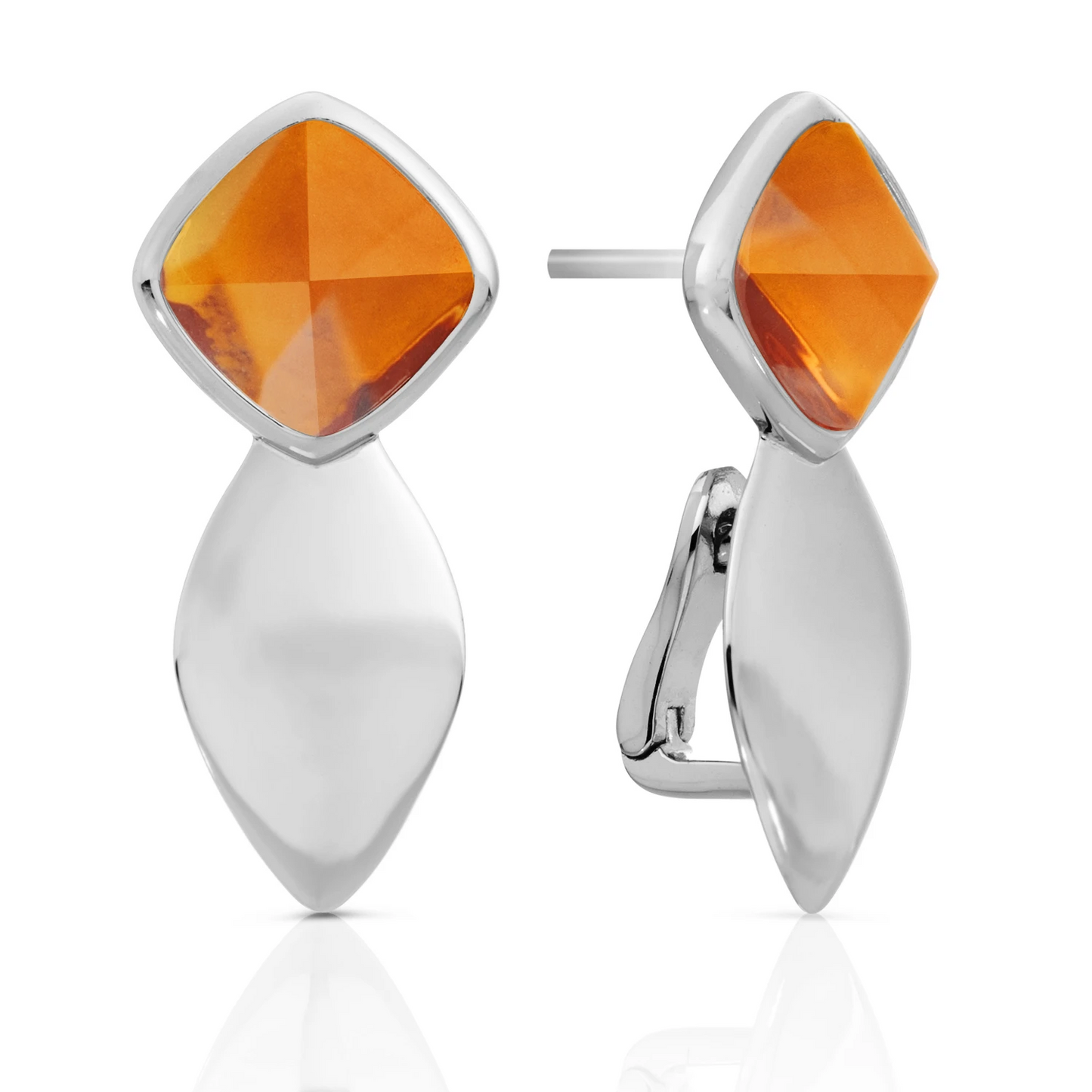 Earrings - Edge Silver - Double pin - Citrine Quartz