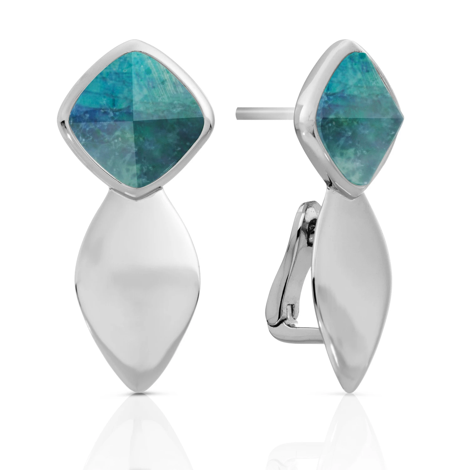 Earrings | Edge Silver - Double pin - Labradorite