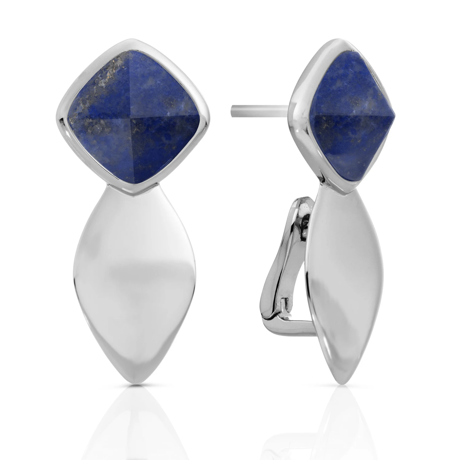 Earrings - Edge Silver - Double pin - Lapis Lazuli