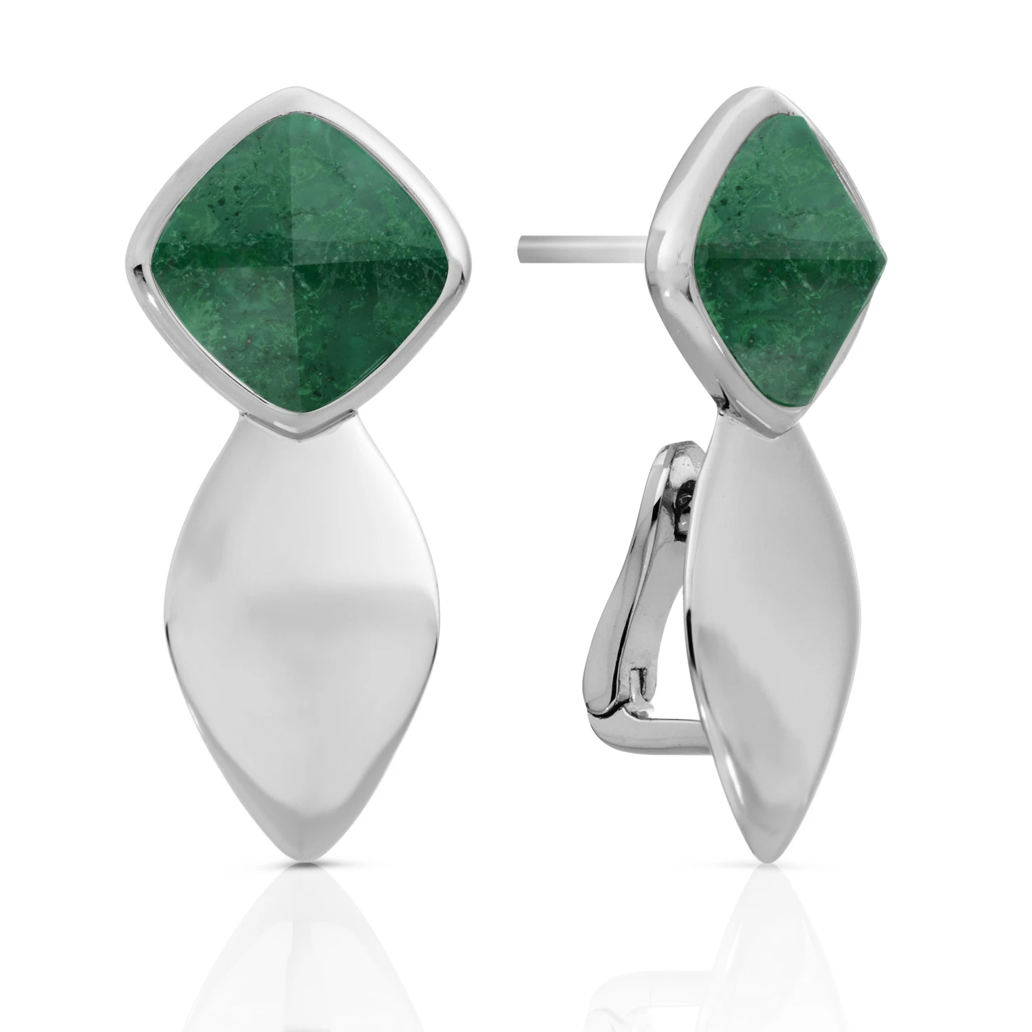 Earrings - Edge Silver - Double pin - Moss Agate