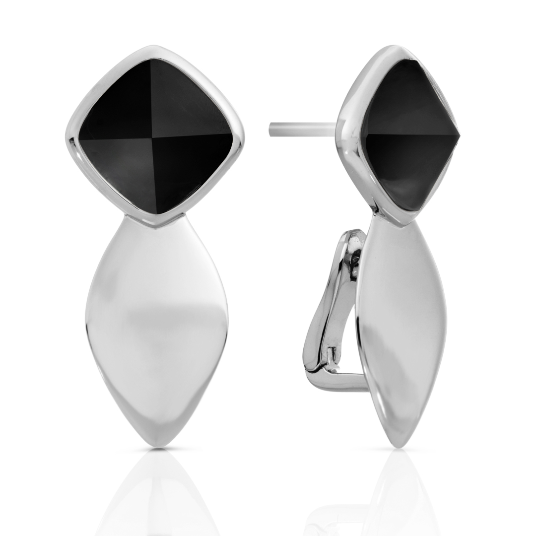 Earrings | Edge Silver - Double pin - Onyx