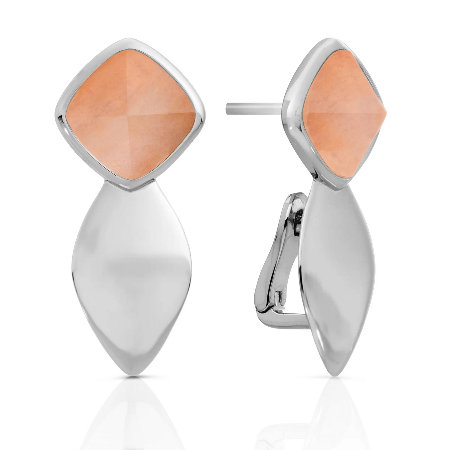 Earrings - Edge Silver - Double pin - Peach Rhodonite
