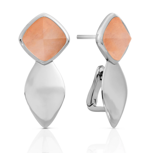 Earrings - Edge Silver - Double pin - Peach Rhodonite
