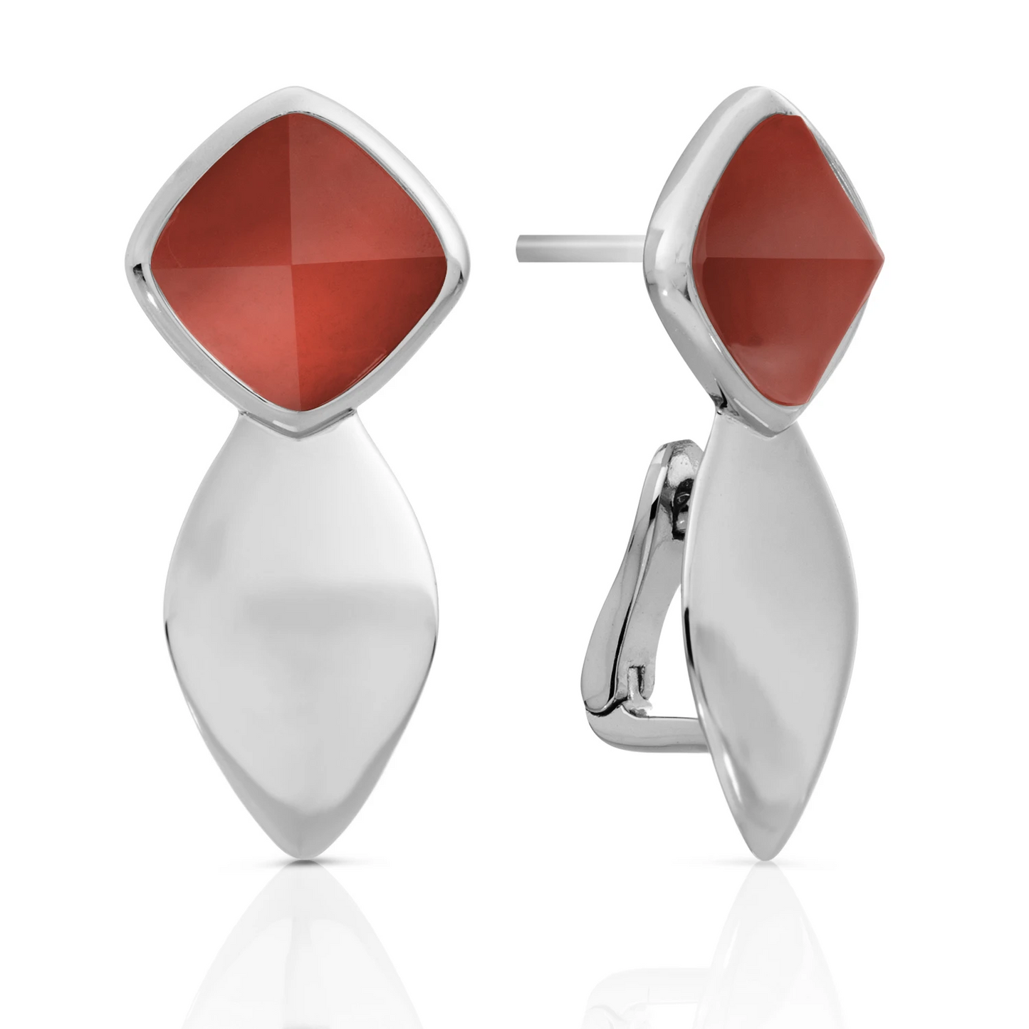 Earrings - Edge Silver - Double pin - Red Agate