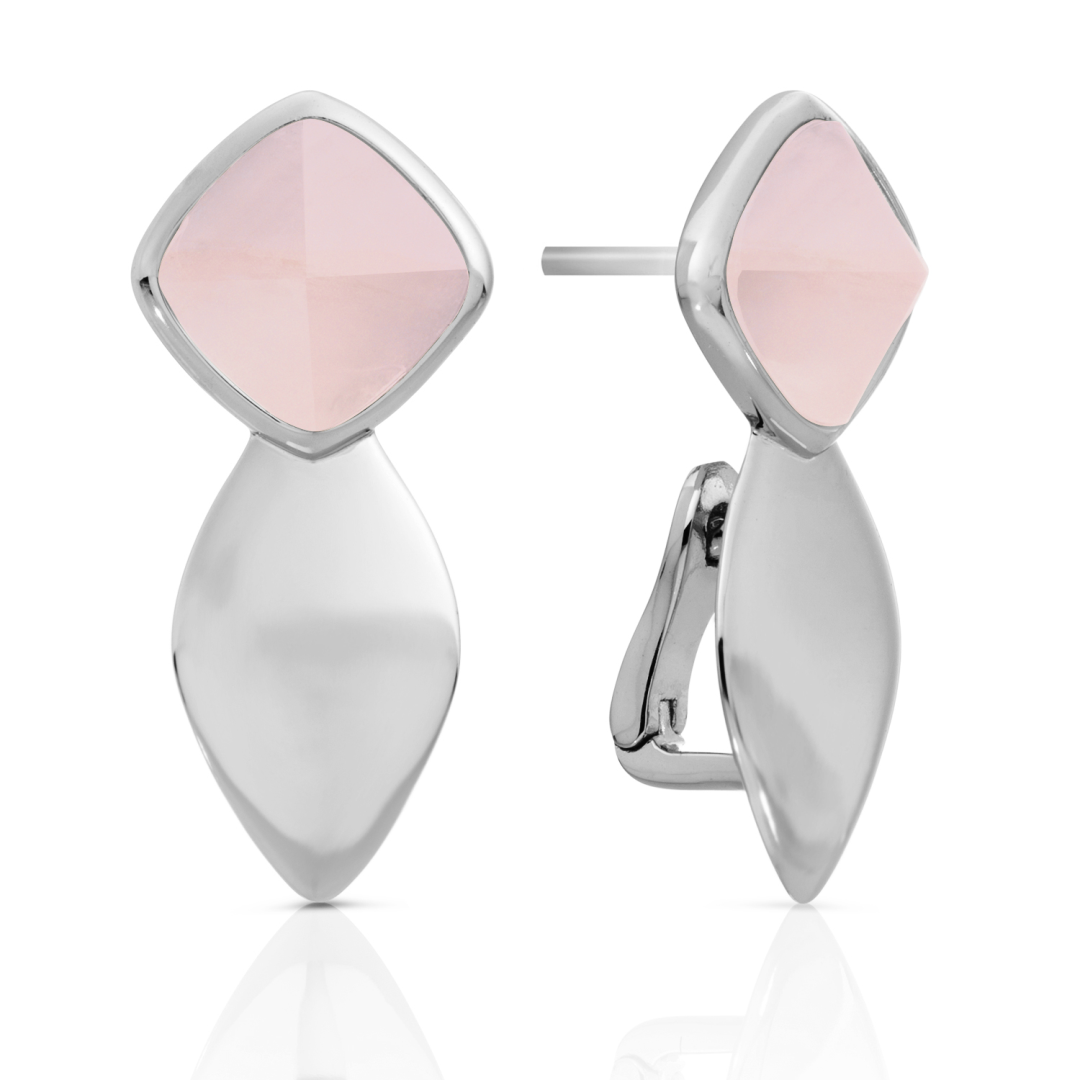 Earrings | Edge Silver - Double pin - Rose Quartz