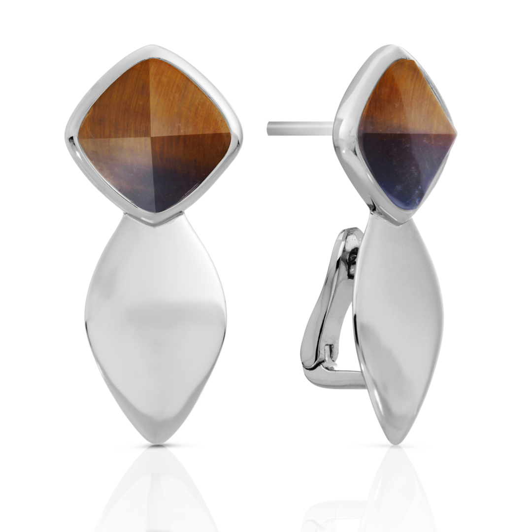 Earrings - Edge Silver - Double pin - Tiger Eye