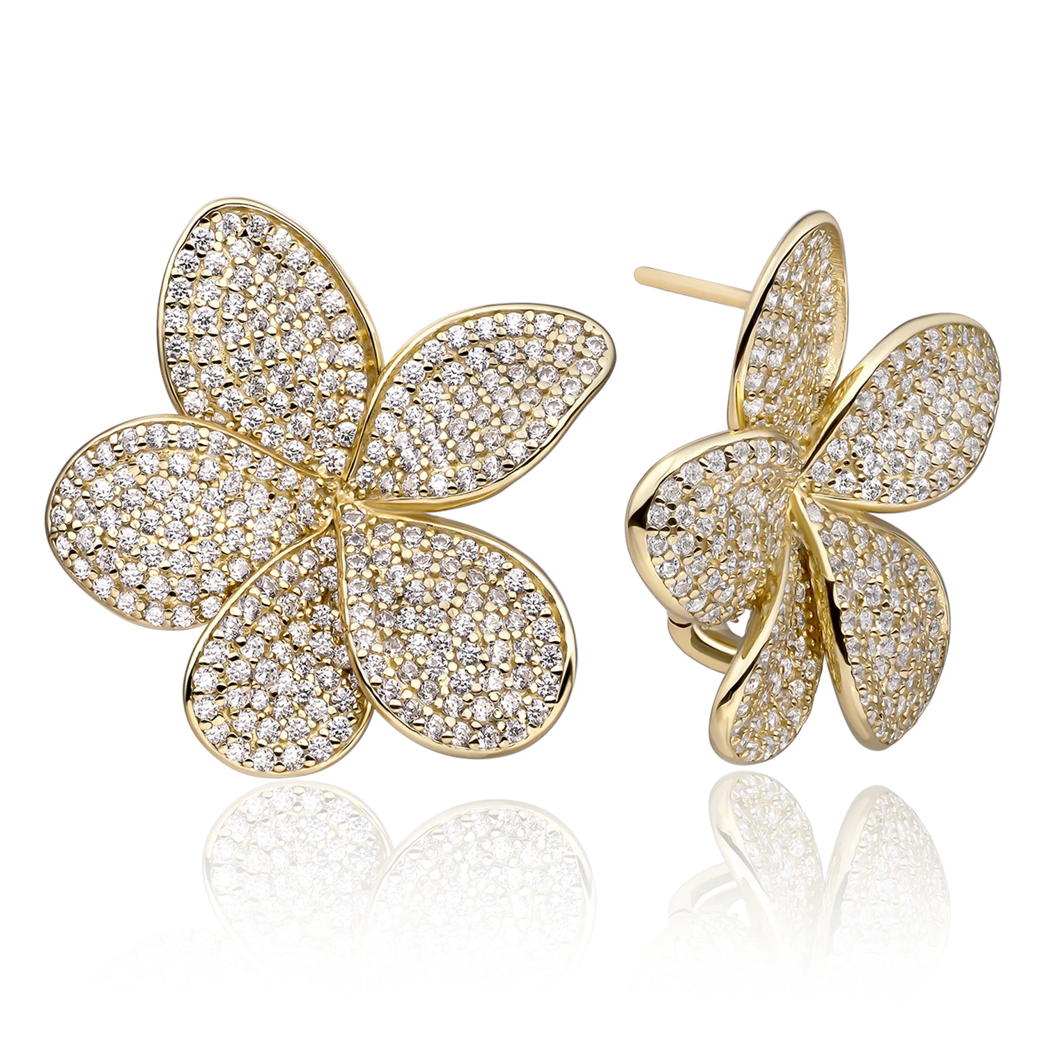 Earrings | Flora Push Back Earrings Gold - CZ