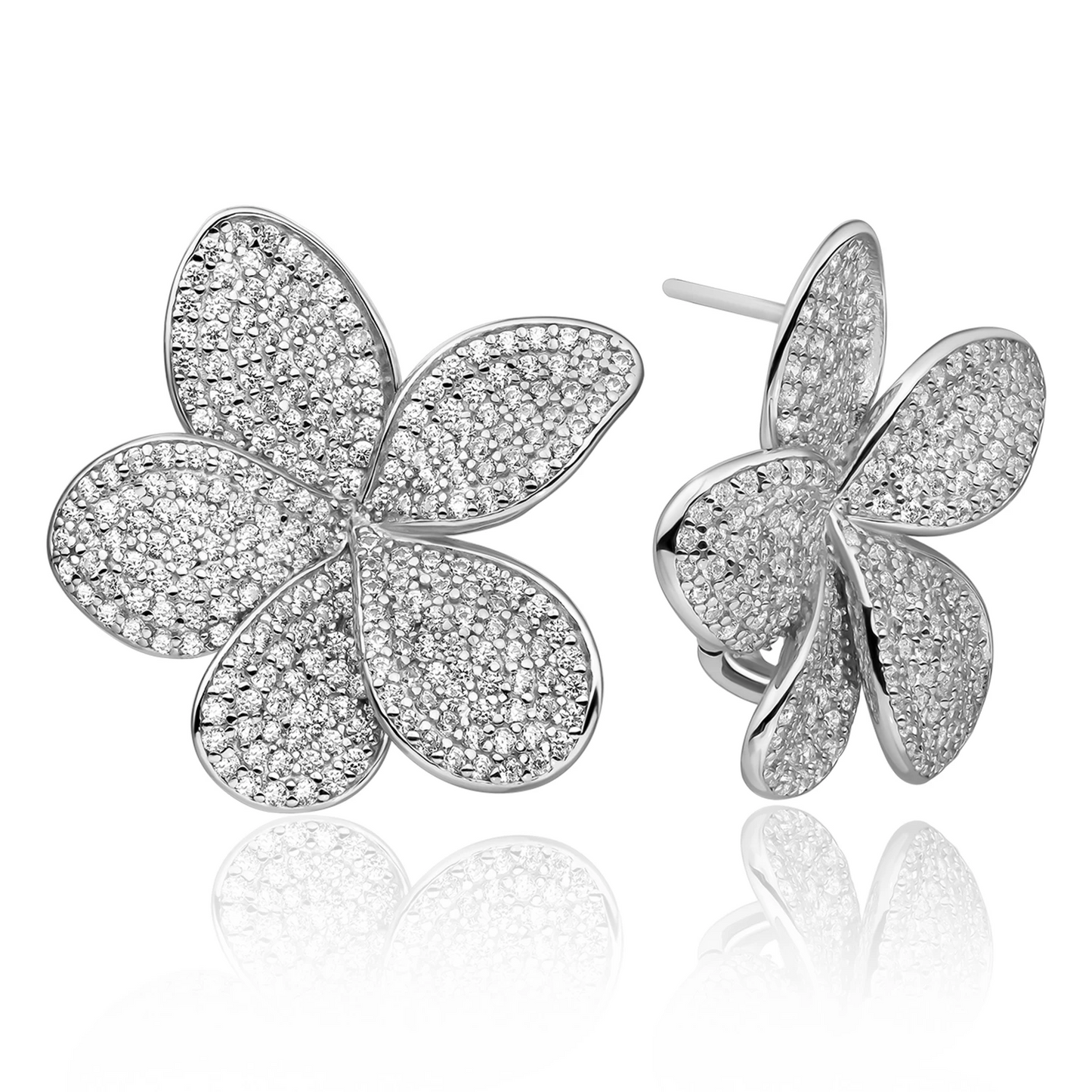 Earrings | Flora Push Back Earrings Silver - CZ