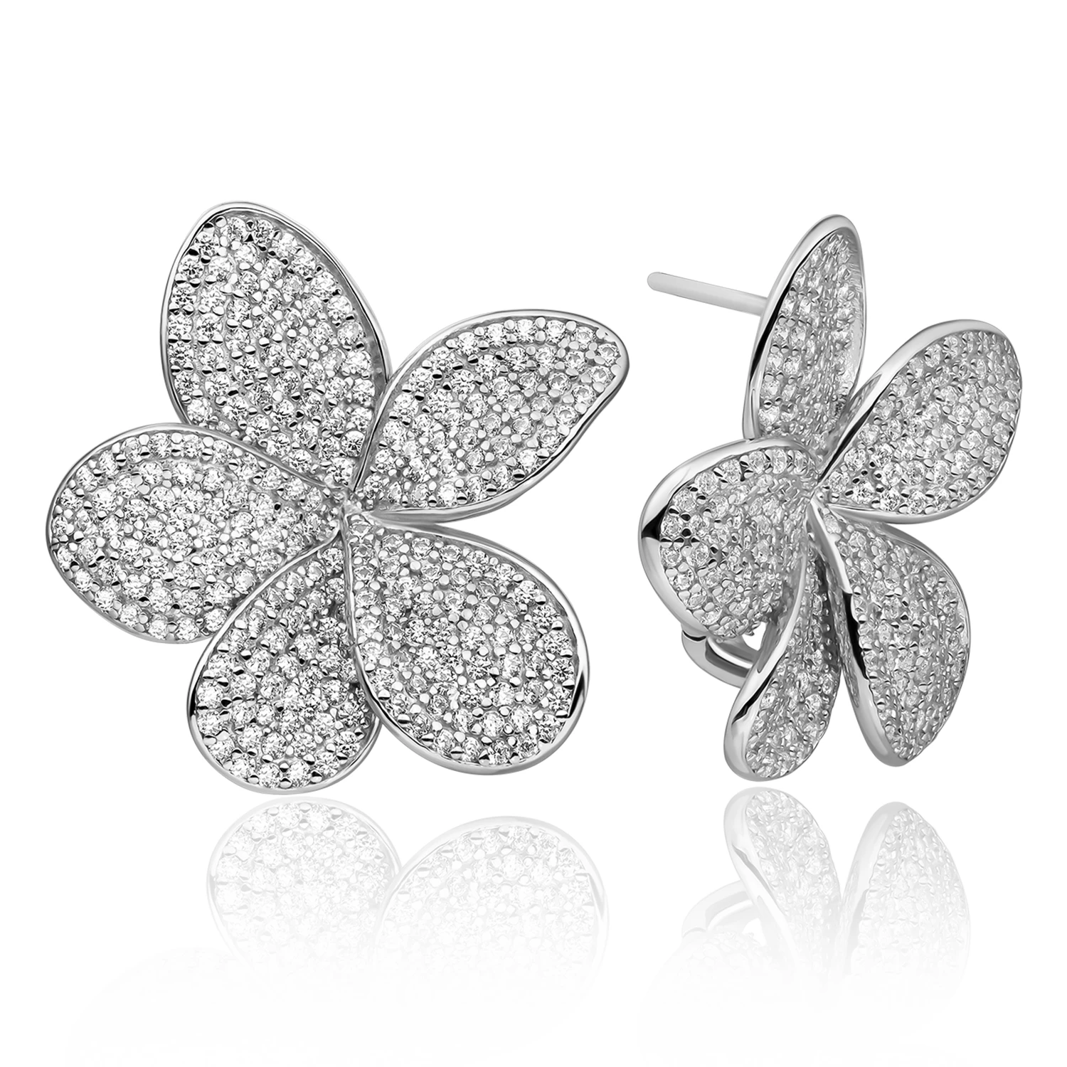 Earrings | Flora Push Back Earrings Silver - CZ