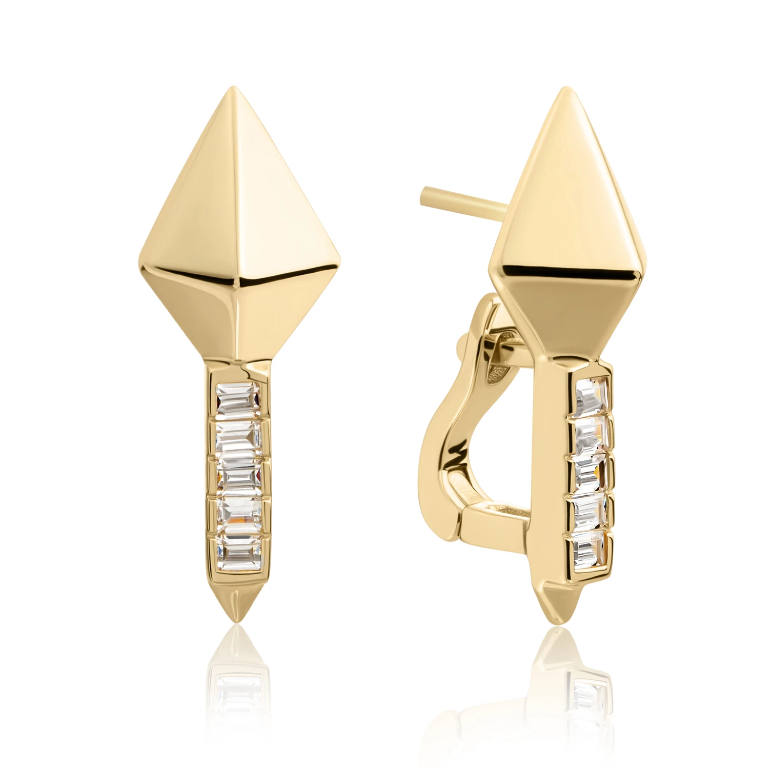 Earrings | Pyramid Edge Push Back Earrings Gold - CZ