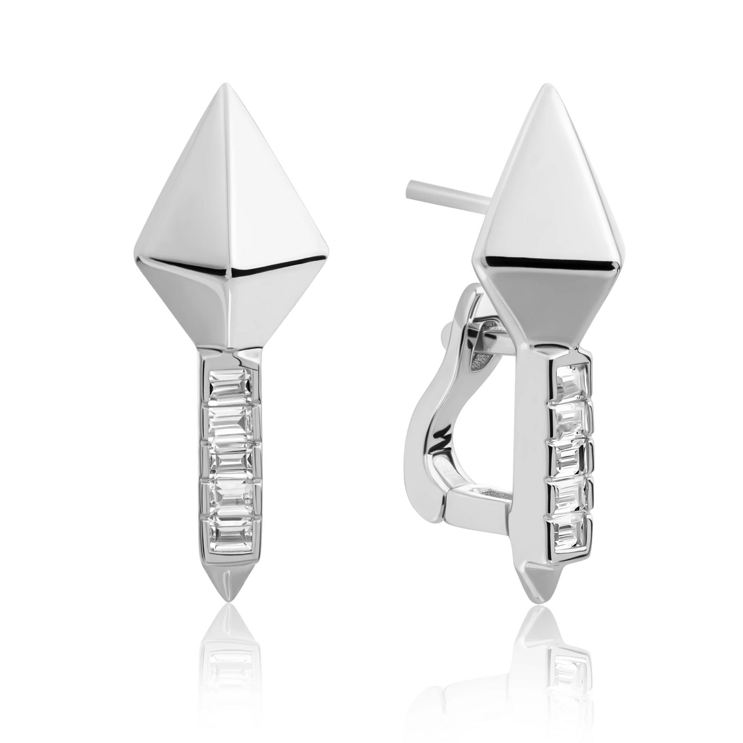 Earrings | Pyramid Edge Push Back Earrings Silver - CZ