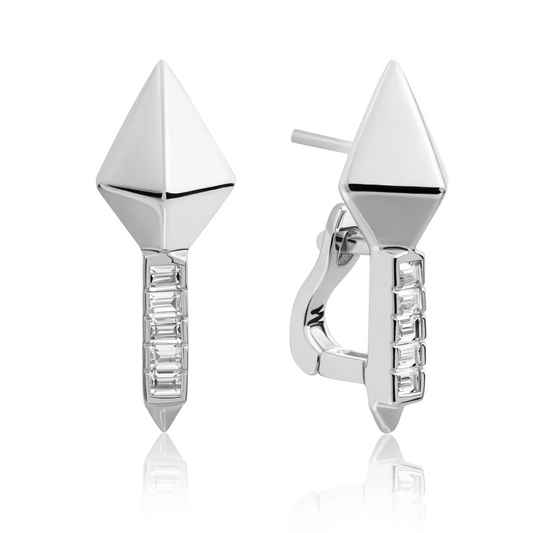 Earrings | Pyramid Edge Push Back Earrings Silver - CZ
