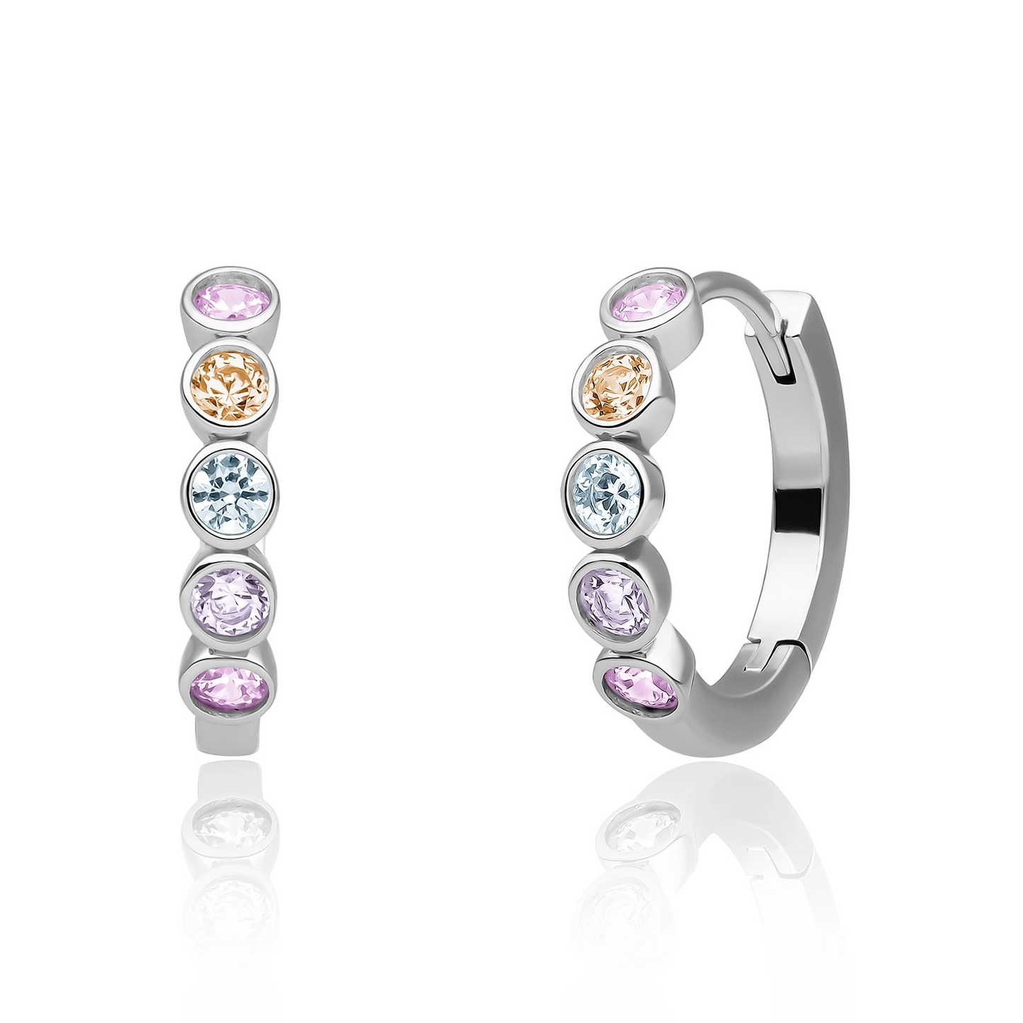 Earrings | Tube Huggies Silver - Multi CZ