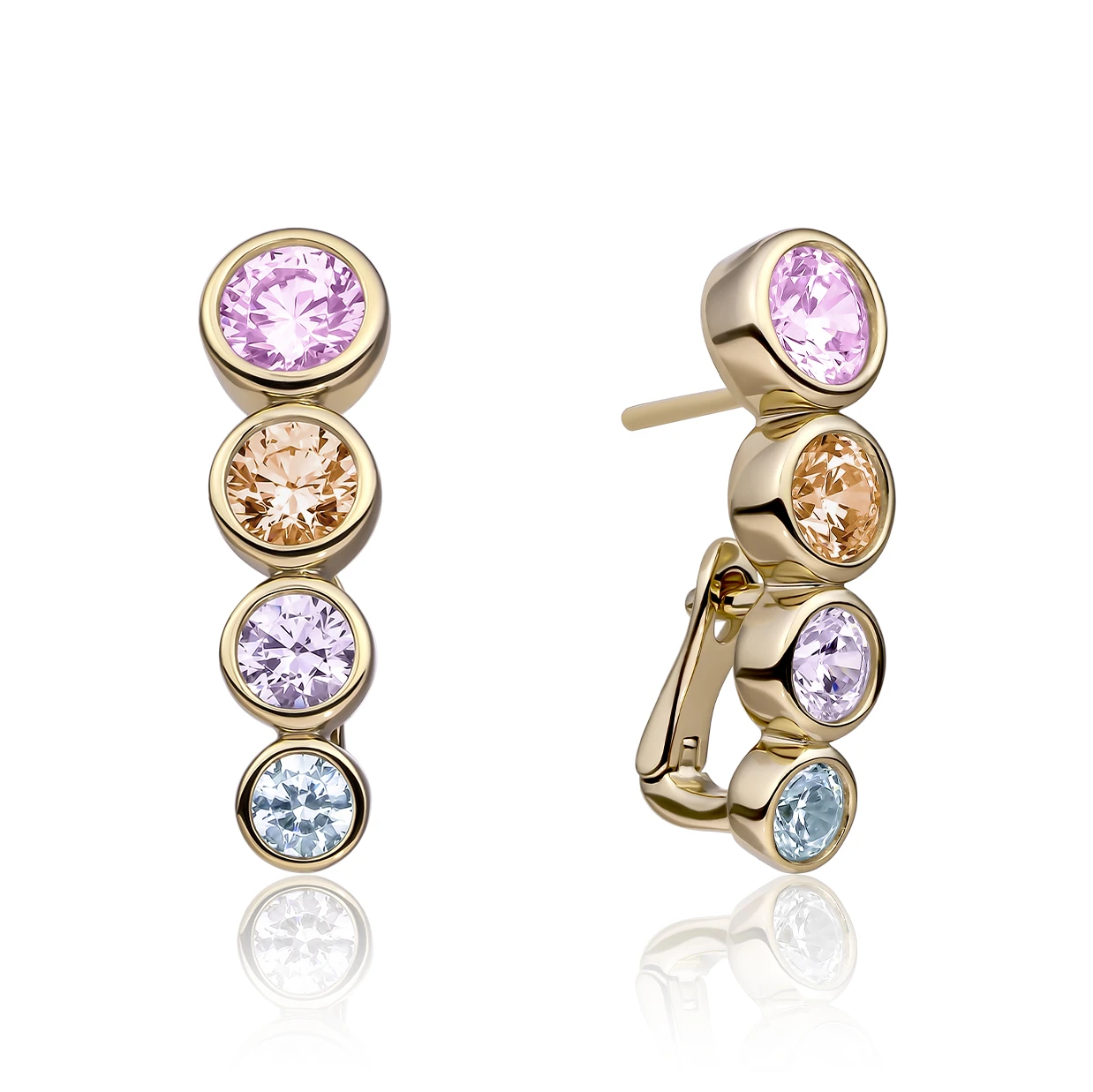 Earrings | Tube Push Back Earrings Gold - Multi CZ