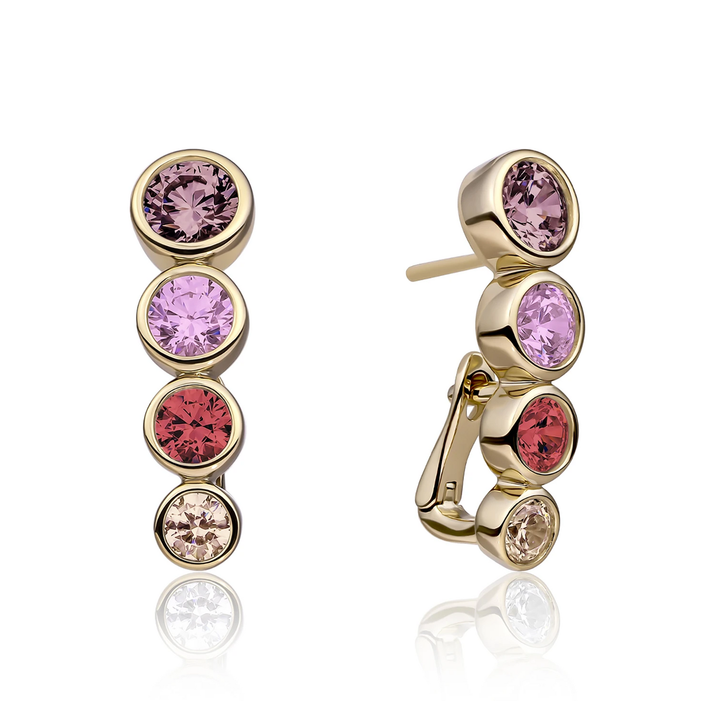 Earrings | Tube Push Back Earrings Gold - Multi CZ