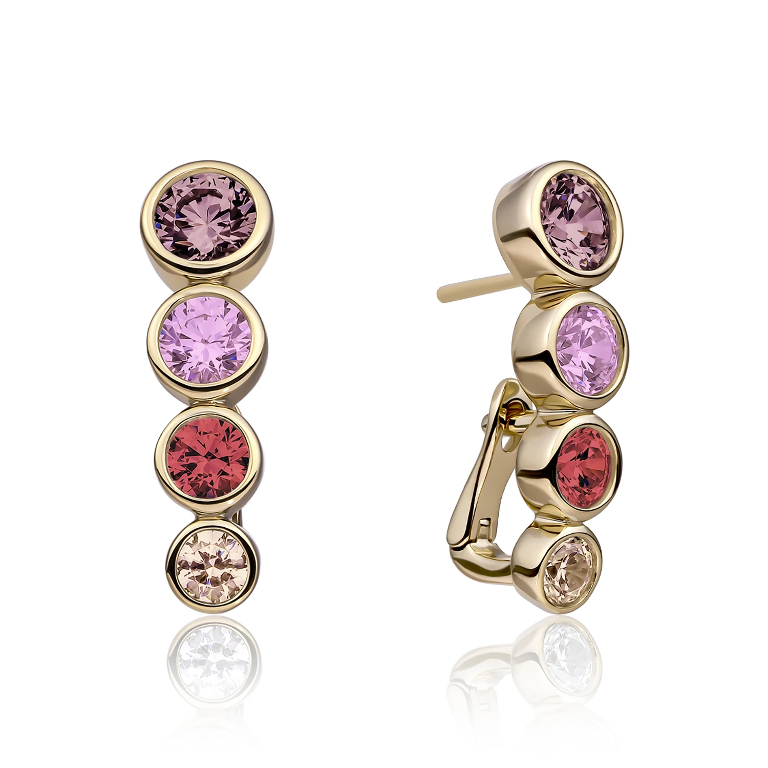Earrings | Tube Push Back Earrings Gold - Multi CZ
