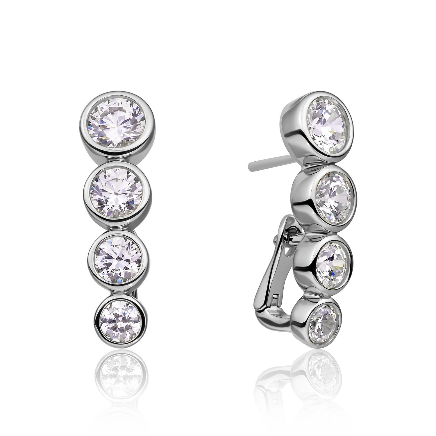 Earrings | Tube Push Back Earrings Silver - CZ