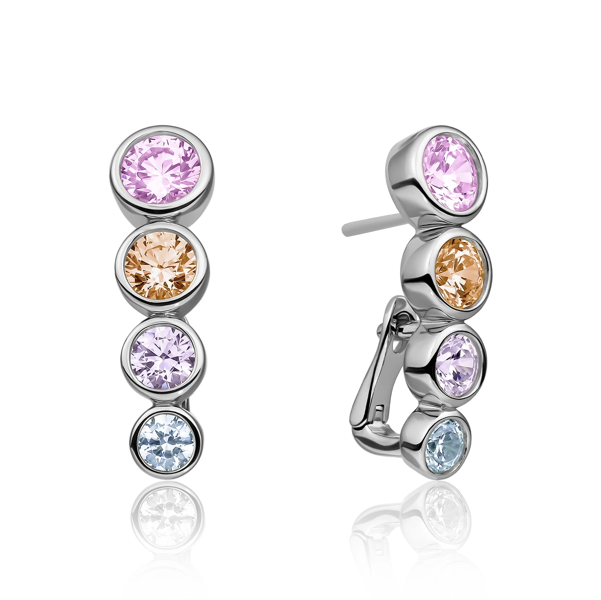 Earrings | Tube Push Back Earrings Silver - Multi CZ