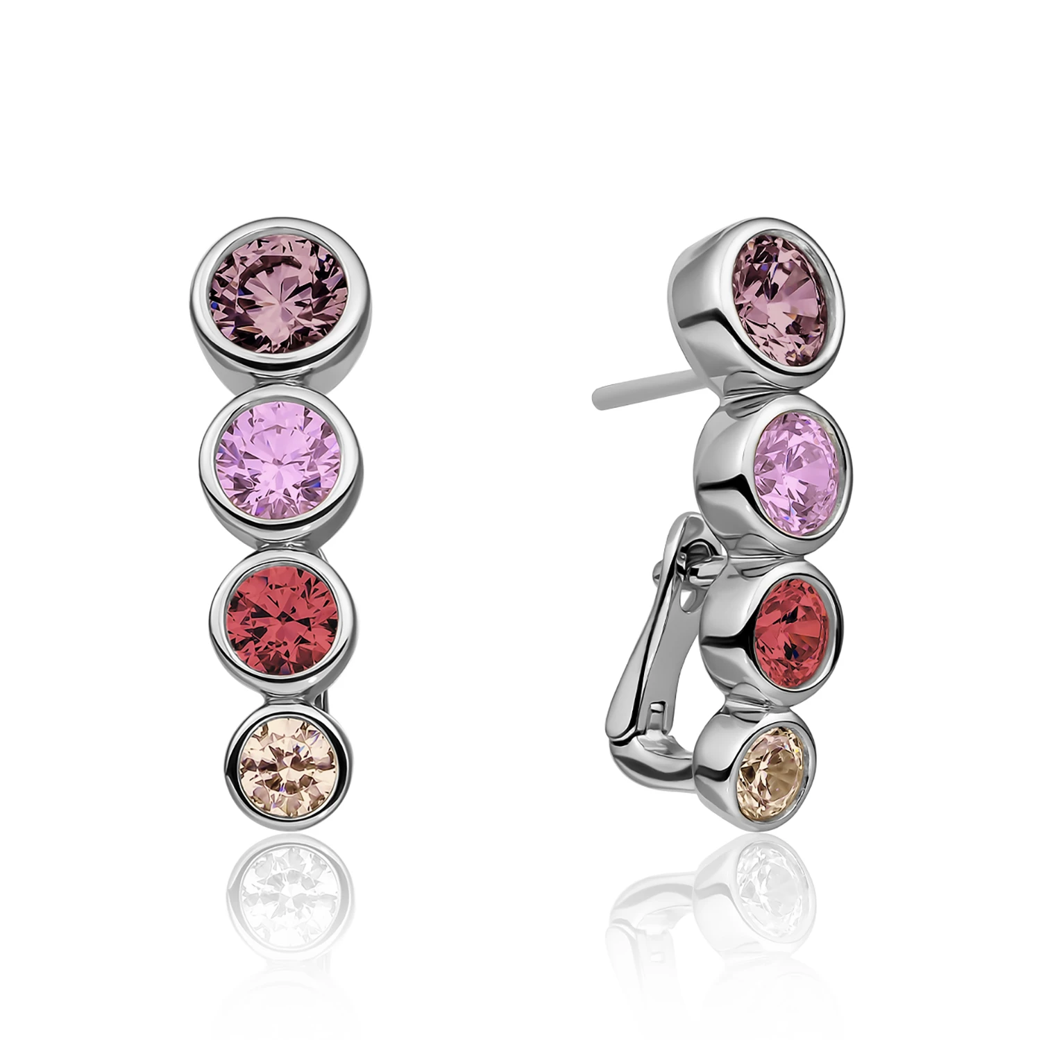 Earrings | Tube Push Back Earrings Silver - Multi CZ
