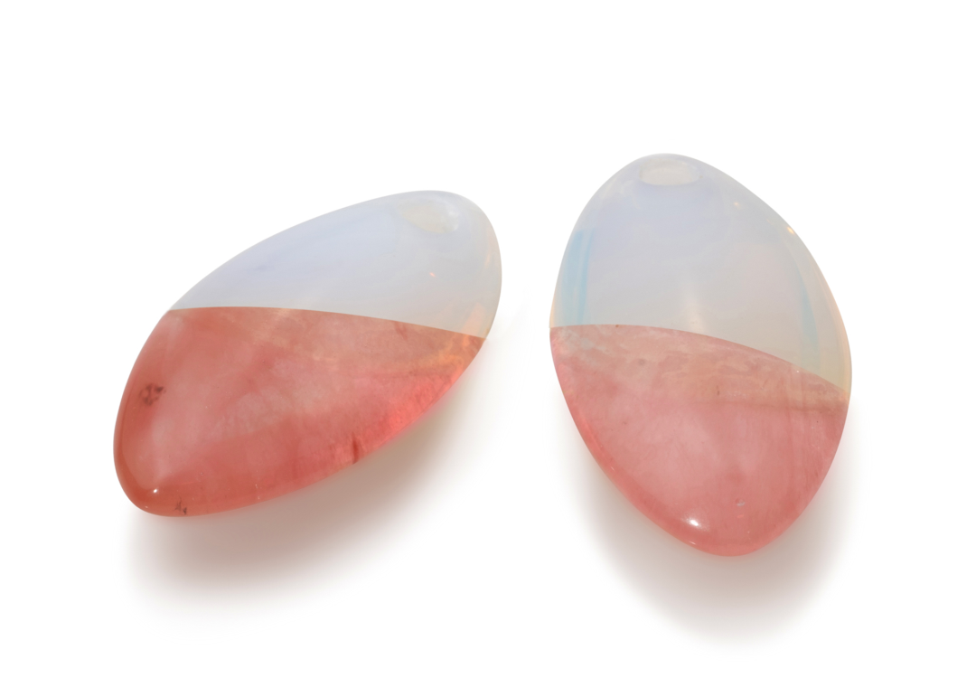 Earstones - Double color Earleaf - Opalite - Cherry Quartz