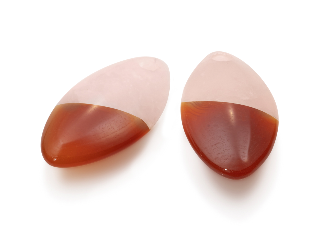 Earstones - Double color Earleaf - Rose Quartz - Red Agate