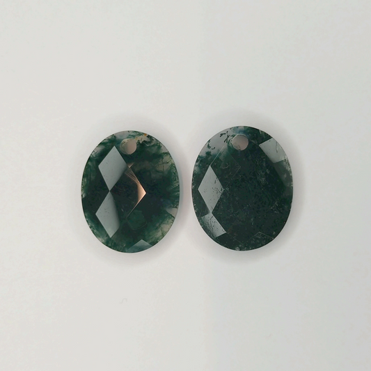 Earstones | Large Oval - Moss Agate