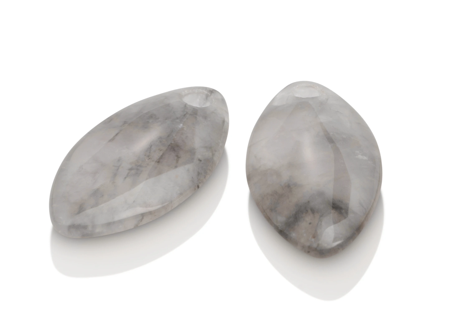 Earstones - Polished Leaf Black Rutilated Quartz Earleaf - medium