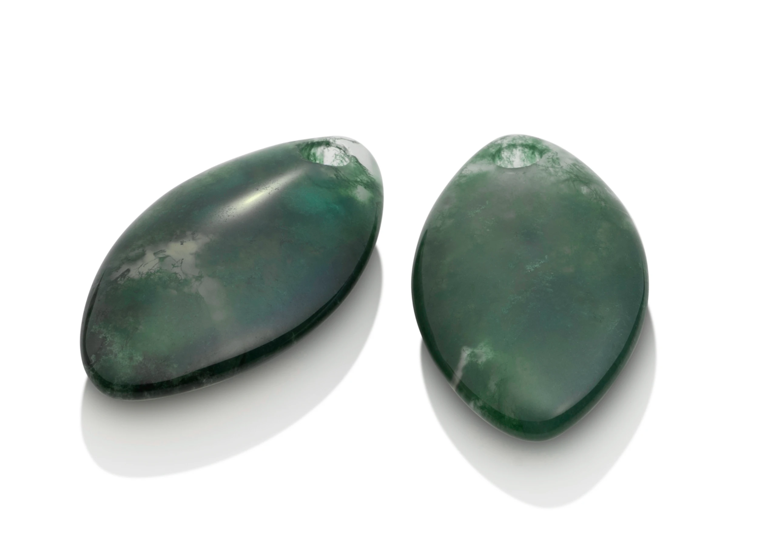 Earstones - Polished Leaf Moss Agate Earleaf - medium