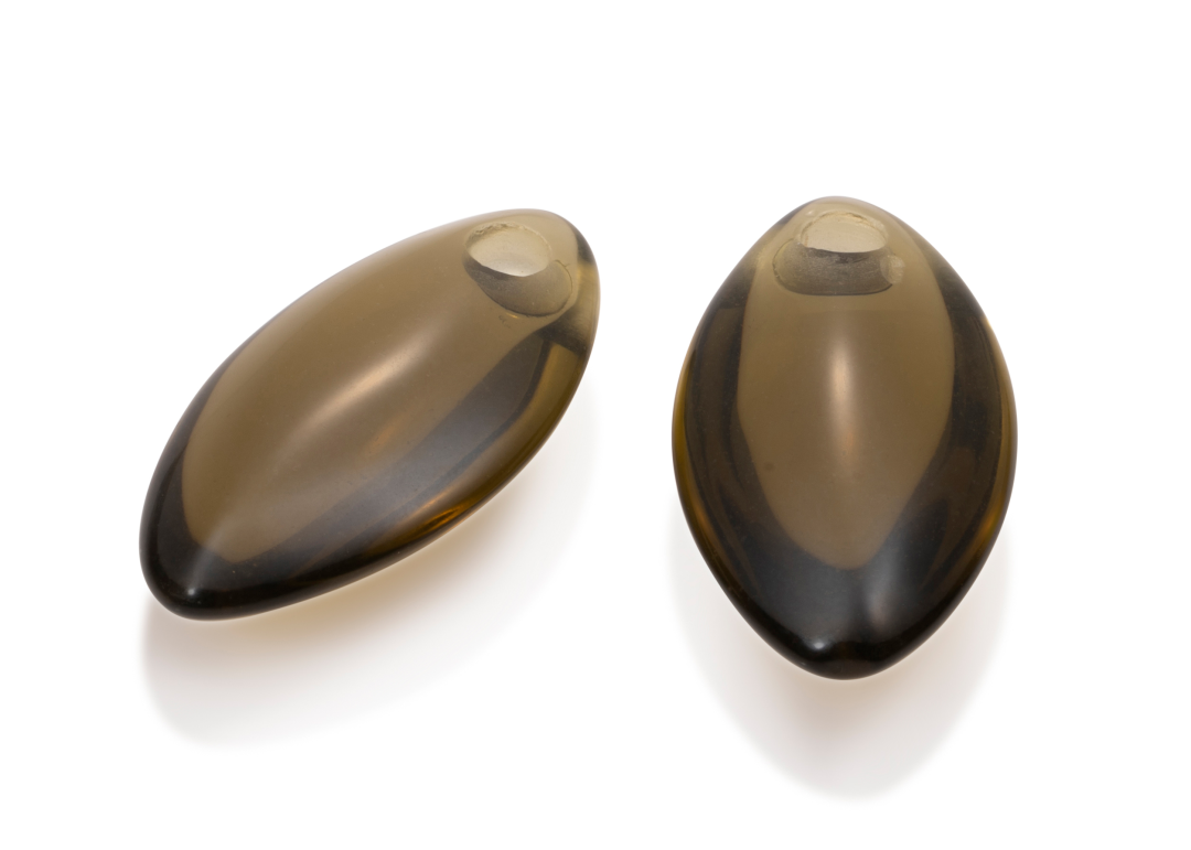 Earstones - Polished Smoky Quartz Earleaf - small