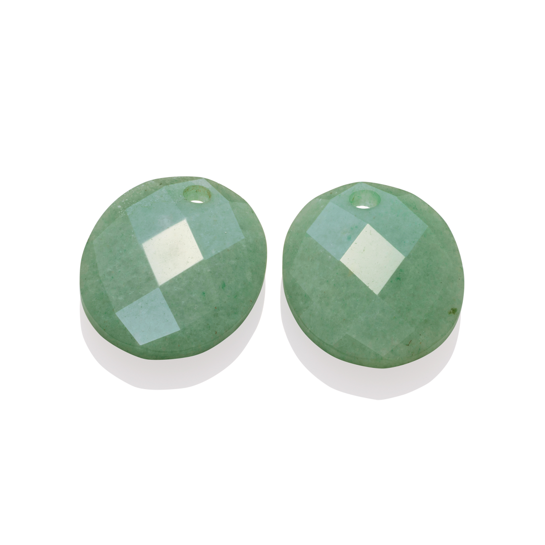 Earstones | Round Oval - Green Aventurine