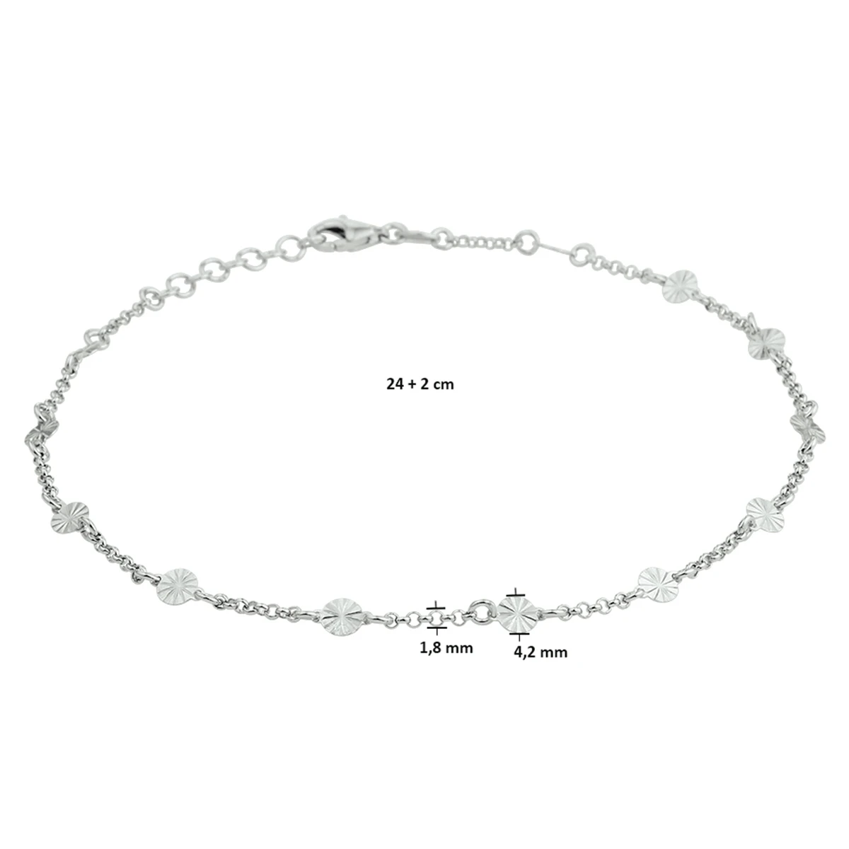 enkelbandje 4,2 mm 24 + 2 cm zilver gerhodineerd