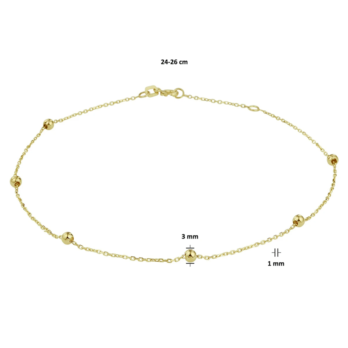 enkelbandje bolletjes 1,0 mm 14K geelgoud