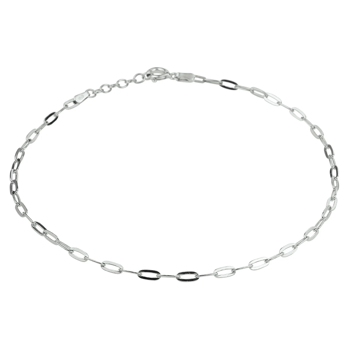 enkelbandje paperclip platte buis 2,4 mm zilver gerhodineerd
