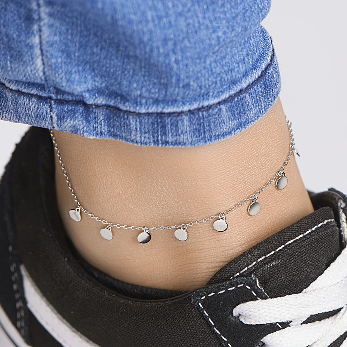 enkelbandje rondjes 24 + 2 cm zilver gerhodineerd