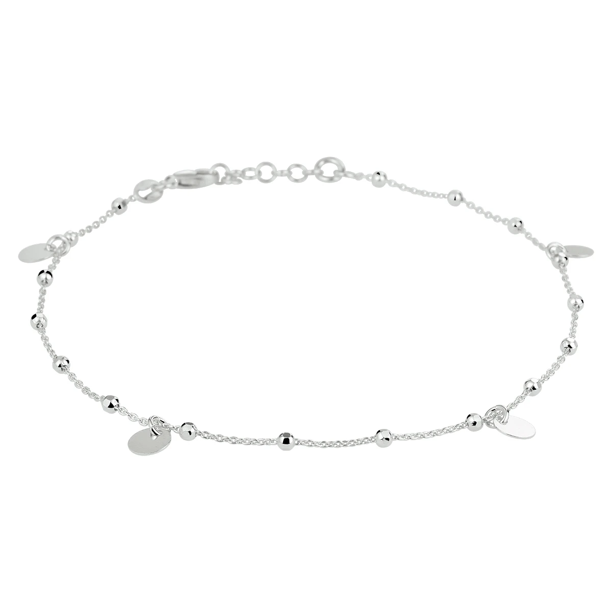 enkelbandje rondjes 24 + 2 cm zilver gerhodineerd