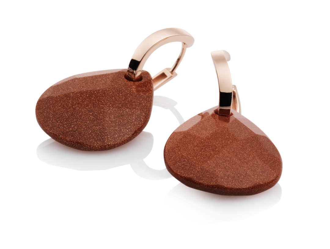 Facet Eardrop - Goldstone Brown