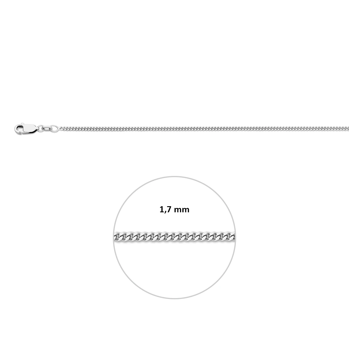 gourmette 1,7 mm zilver gerhodineerd