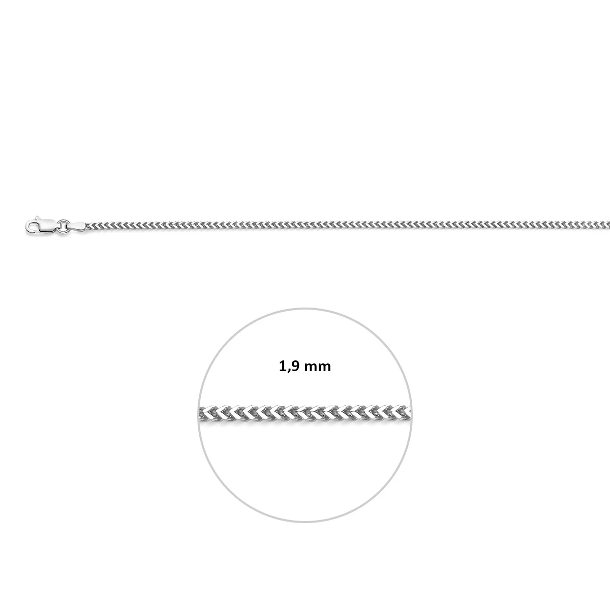 gourmette 1,9 mm zilver gerhodineerd