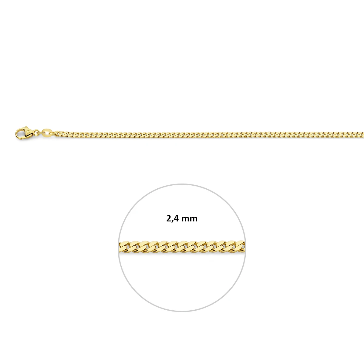 gourmette 2 zijdes geslepen 2,4 mm massief 14K geelgoud