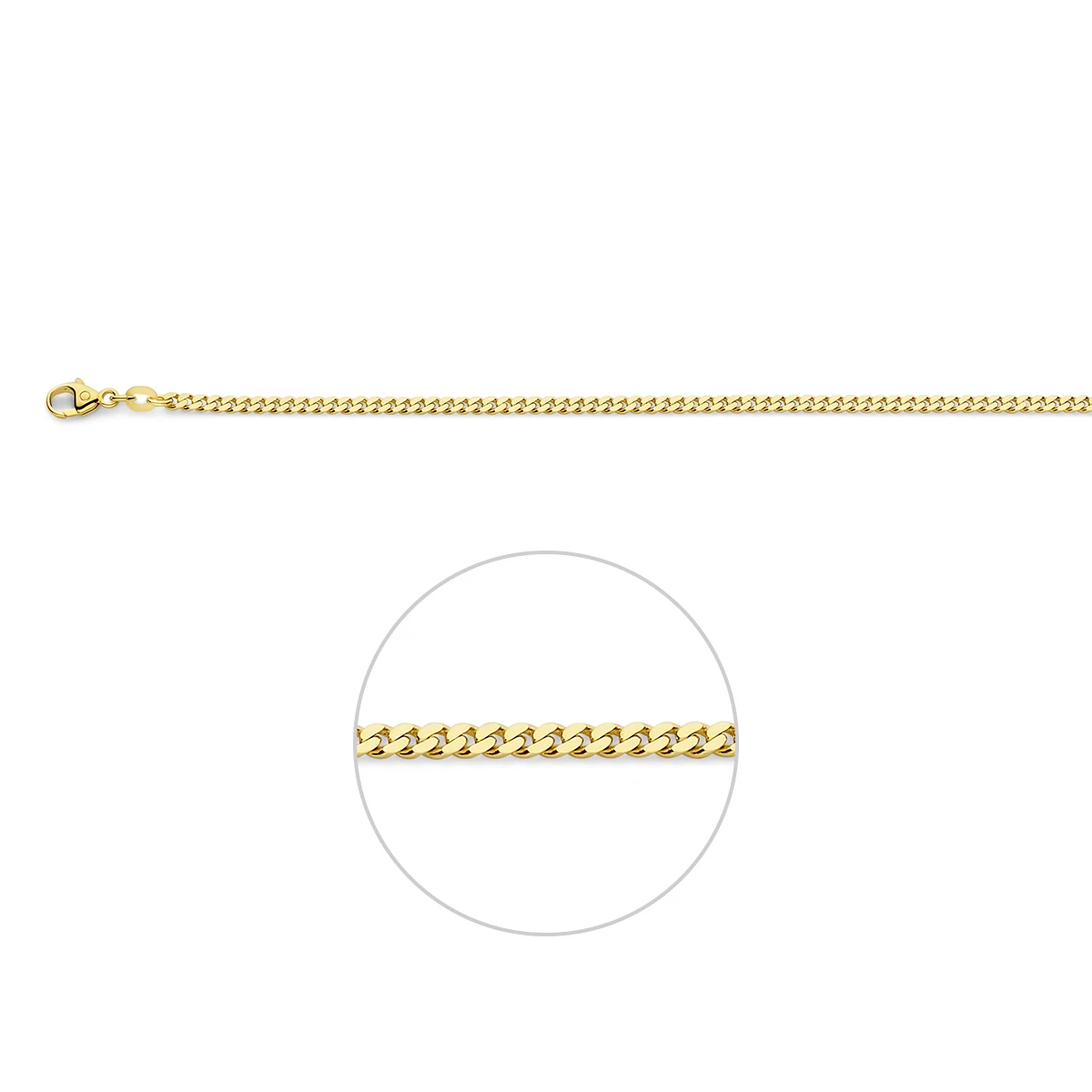 gourmette 2 zijdes geslepen 2,4 mm massief 14K geelgoud