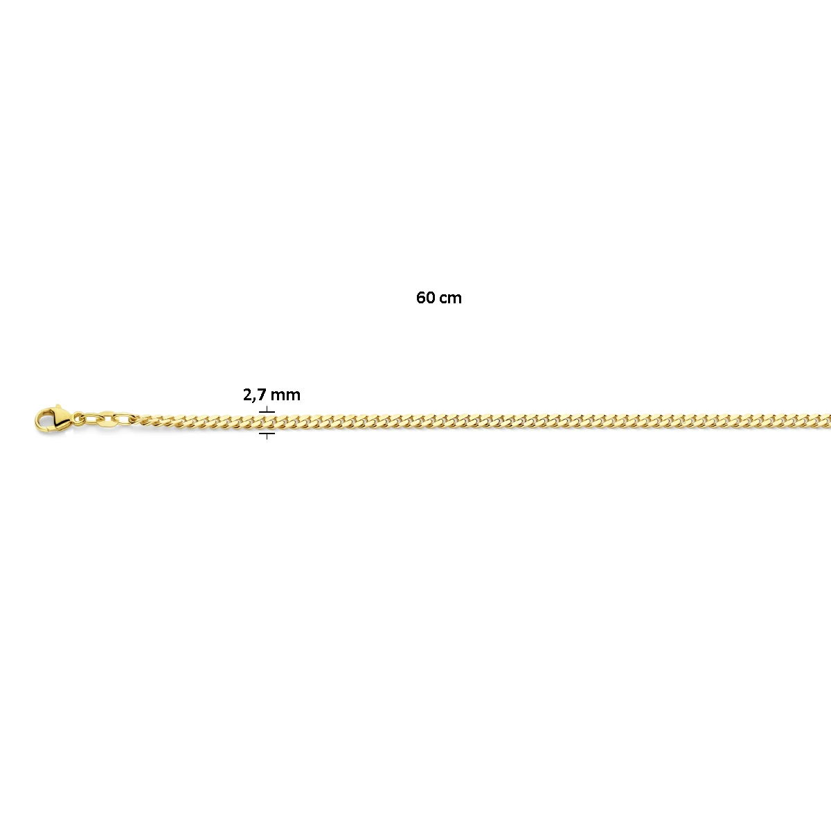 gourmette 2 zijdes geslepen 2,7 mm massief 14K geelgoud