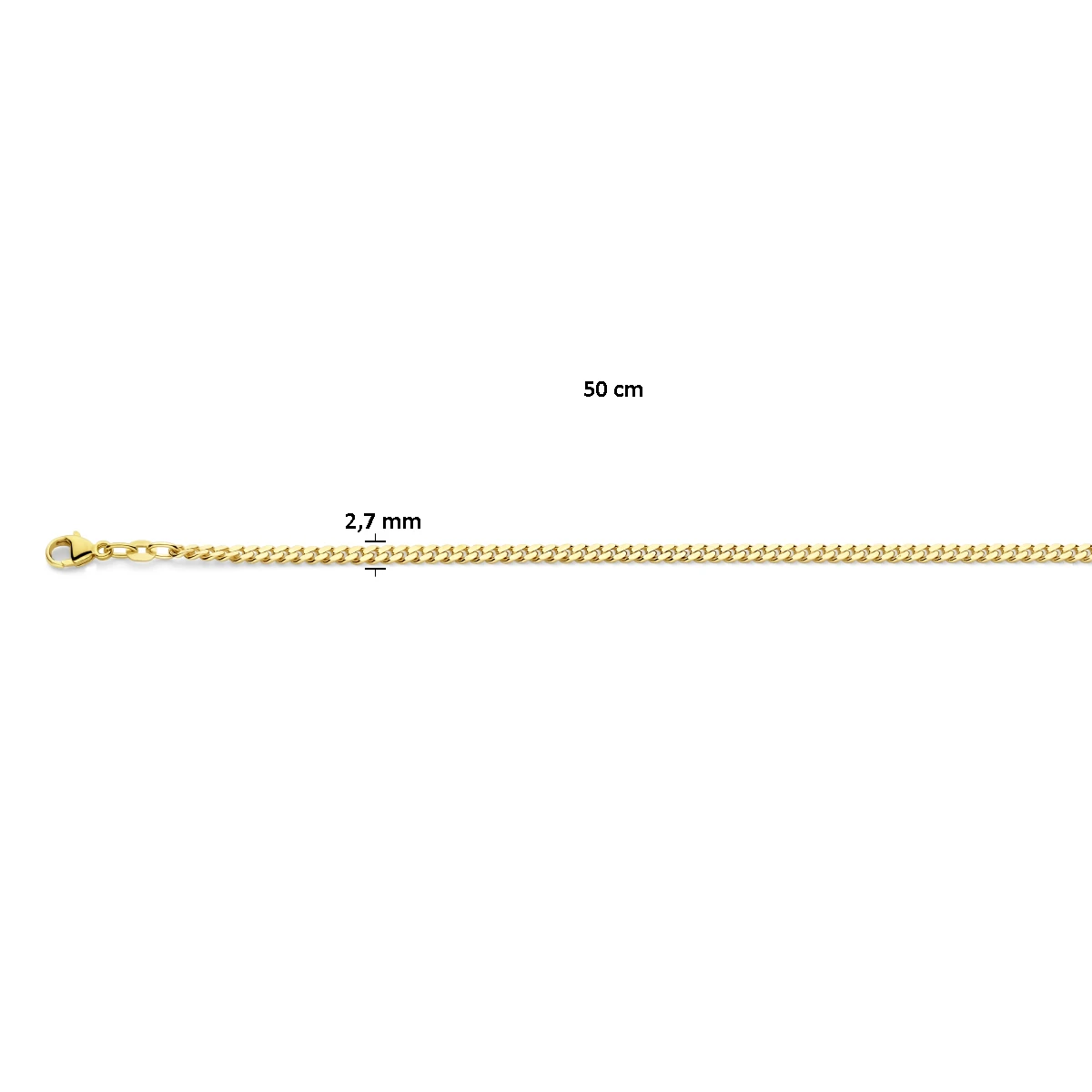 gourmette 2 zijdes geslepen 2,7 mm massief 14K geelgoud