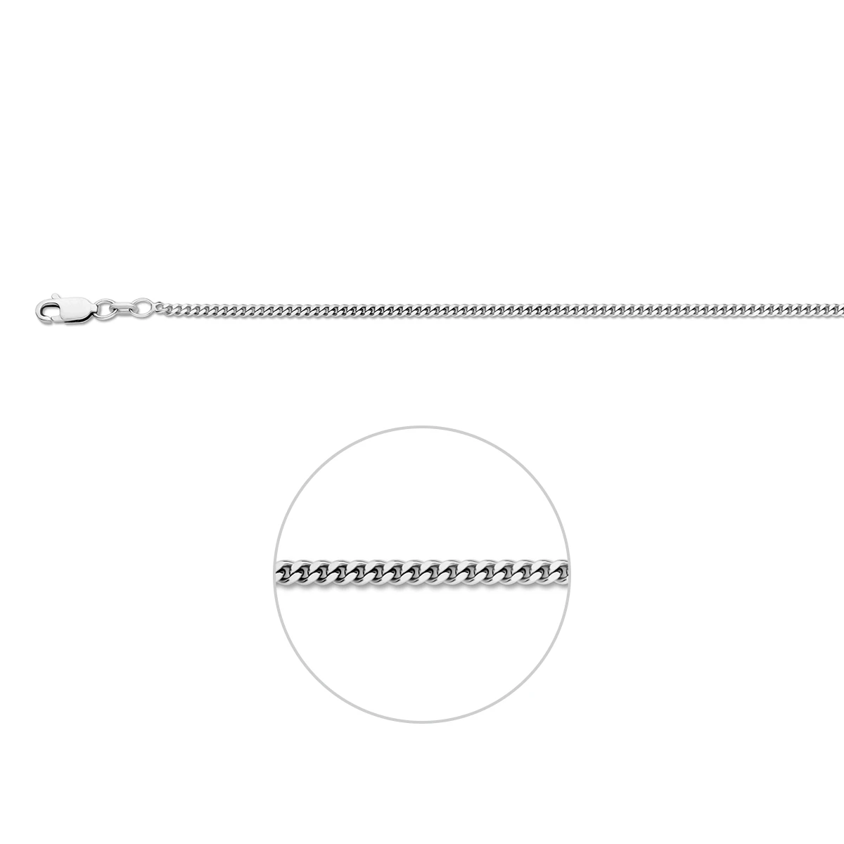 gourmette 2,1 mm zilver gerhodineerd