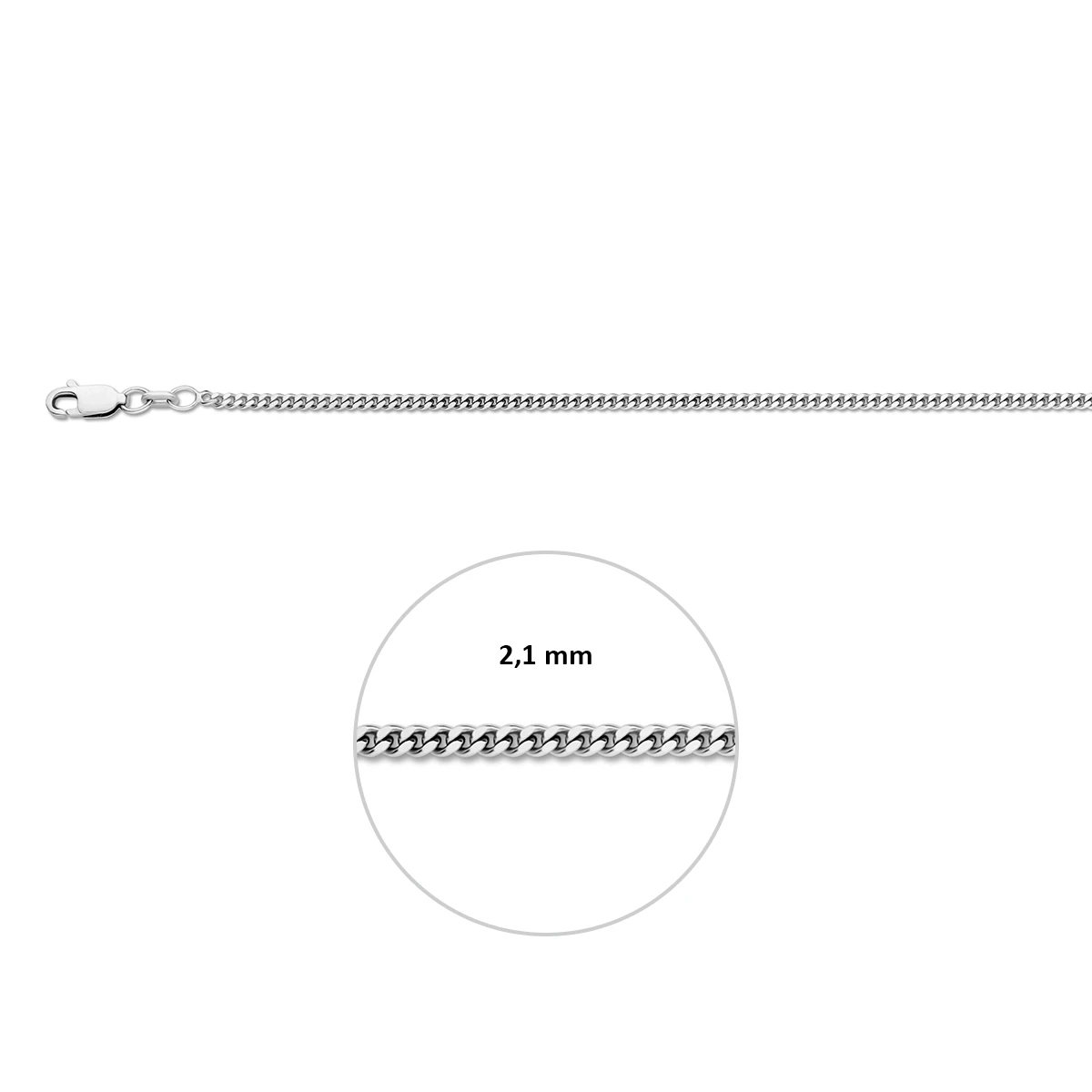 gourmette 2,1 mm zilver gerhodineerd
