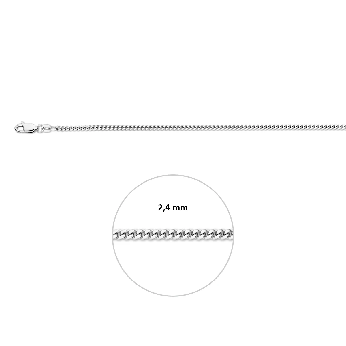 gourmette 2,4 mm zilver gerhodineerd