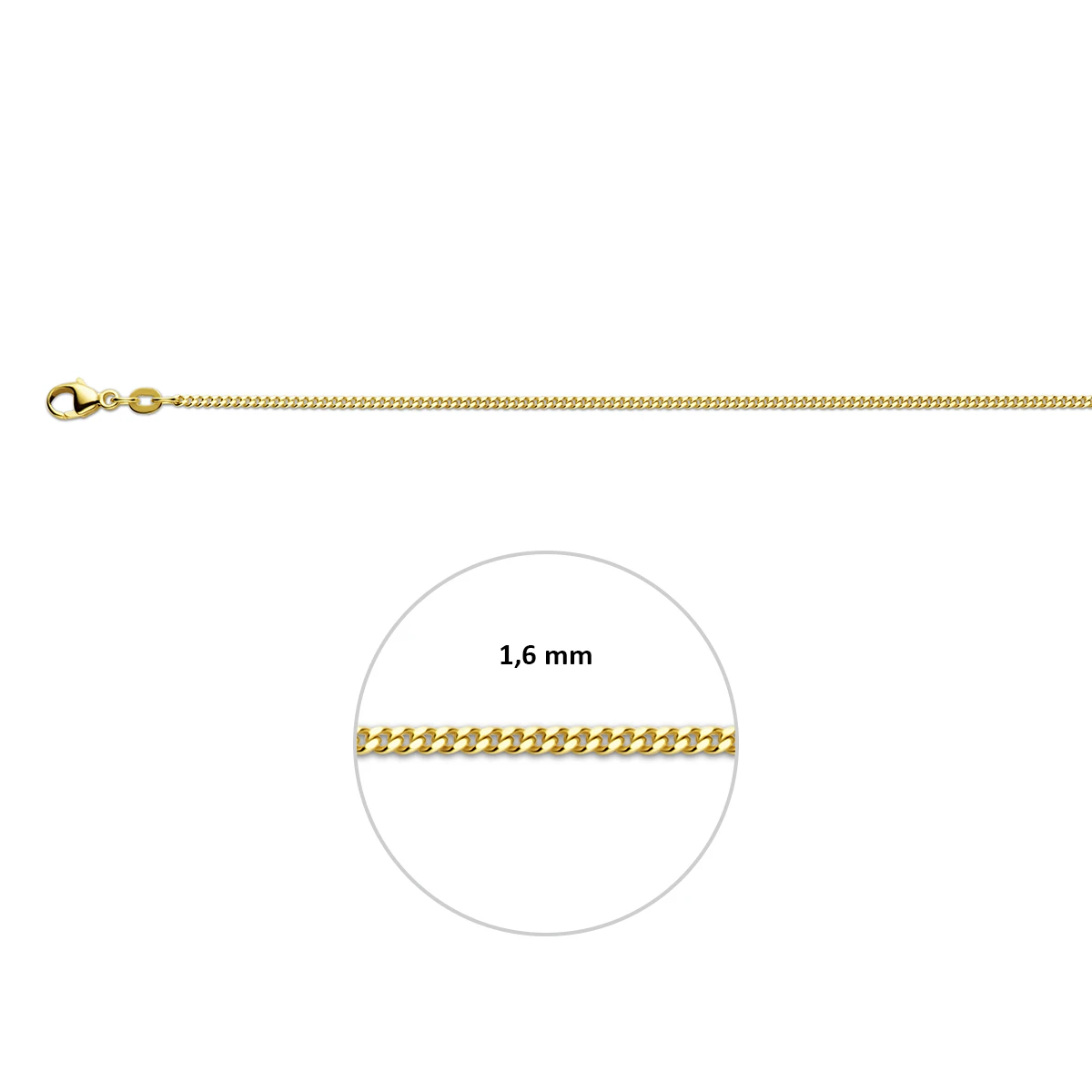 gourmette 4 zijdes geslepen 1,6 mm 14K geelgoud