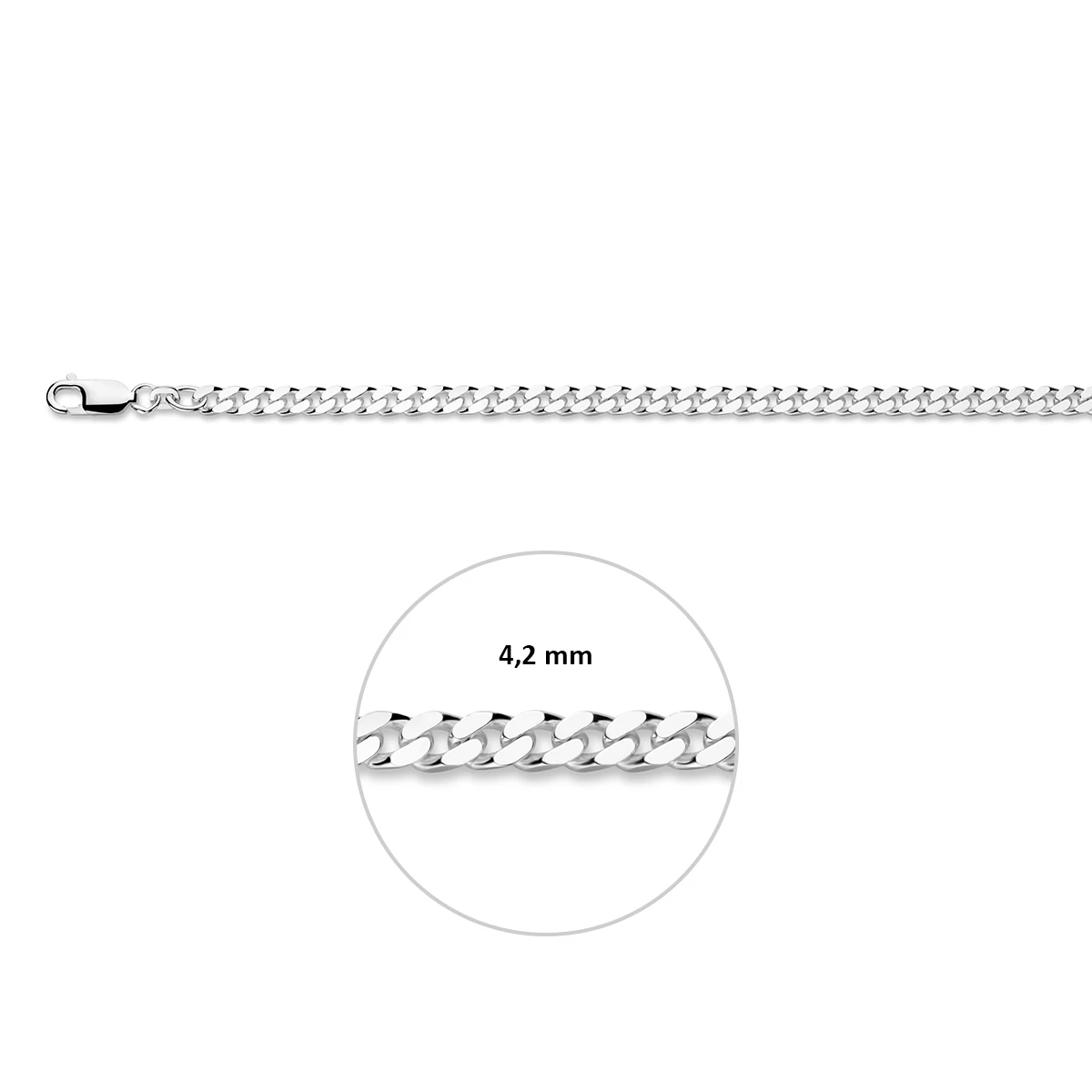 gourmette 4 zijdes geslepen 4,2 mm zilver wit