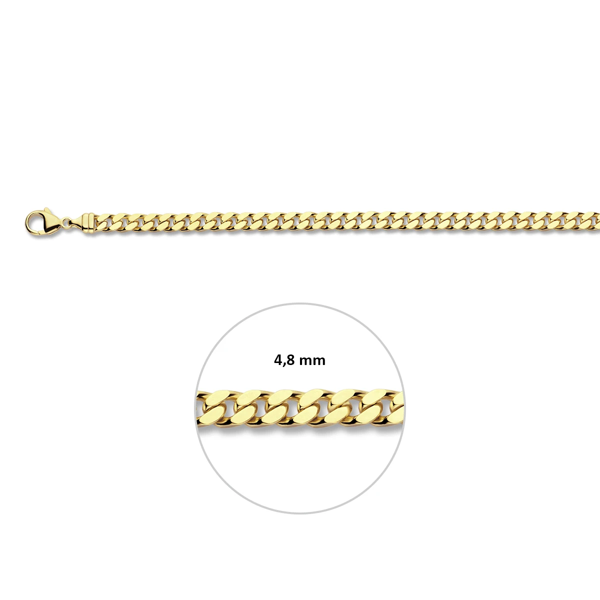 gourmette 4 zijdes geslepen 4,8 mm massief 14K geelgoud