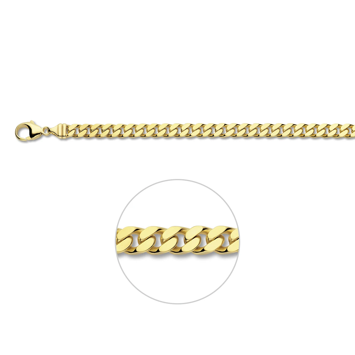 gourmette 4 zijdes geslepen 6,0 mm massief 14K geelgoud